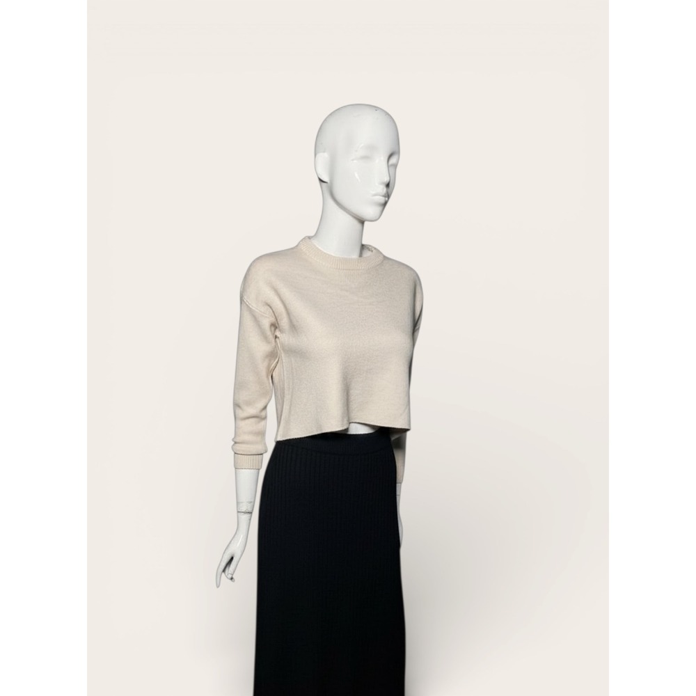 ZOYA Cream sweater Cropped‎ Sweater 3/4 Sleeve Crew Neck tight Knit soft S/M
